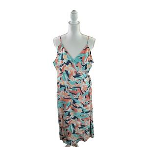 Nine West Floral Sleeveless Wrap V-Neck Midi Dress XXL